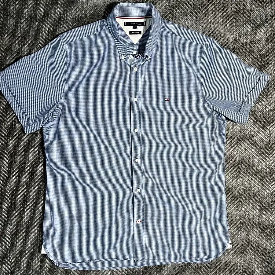 [L] TOMMY HILFIGER 타미 린넨 반팔 체크 셔츠