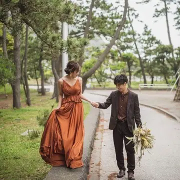 미하루 드레스 테라코타 V넥 롱 드레스