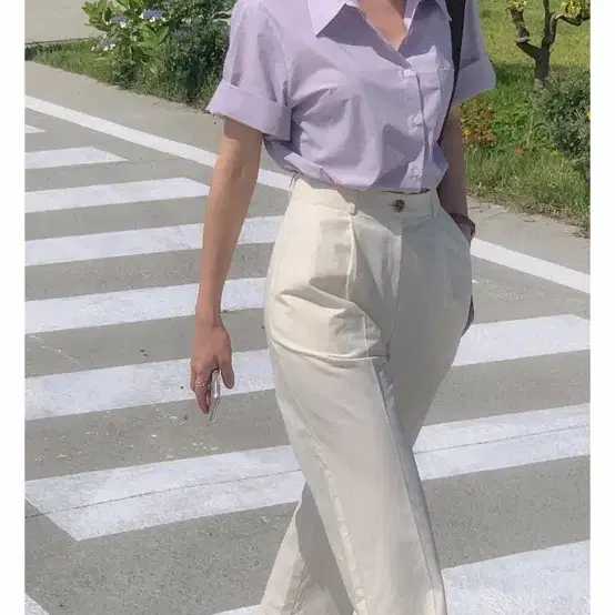크렘므 자체제작 프리미엄 라벤더 반팔 셔츠
