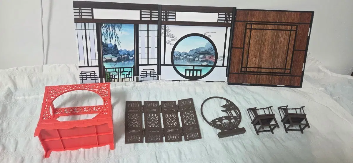 오비츠11용 중화풍 배경, 병풍, 의자 세트