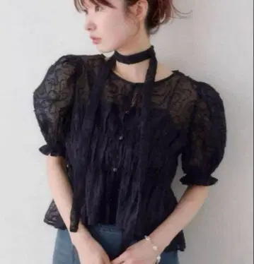 카스타네 도트 튤 퍼프 블라우스