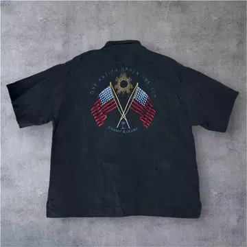 90s tommy bahama 실크 아로하 셔츠 성조기 XL 블랙 오픈 카라