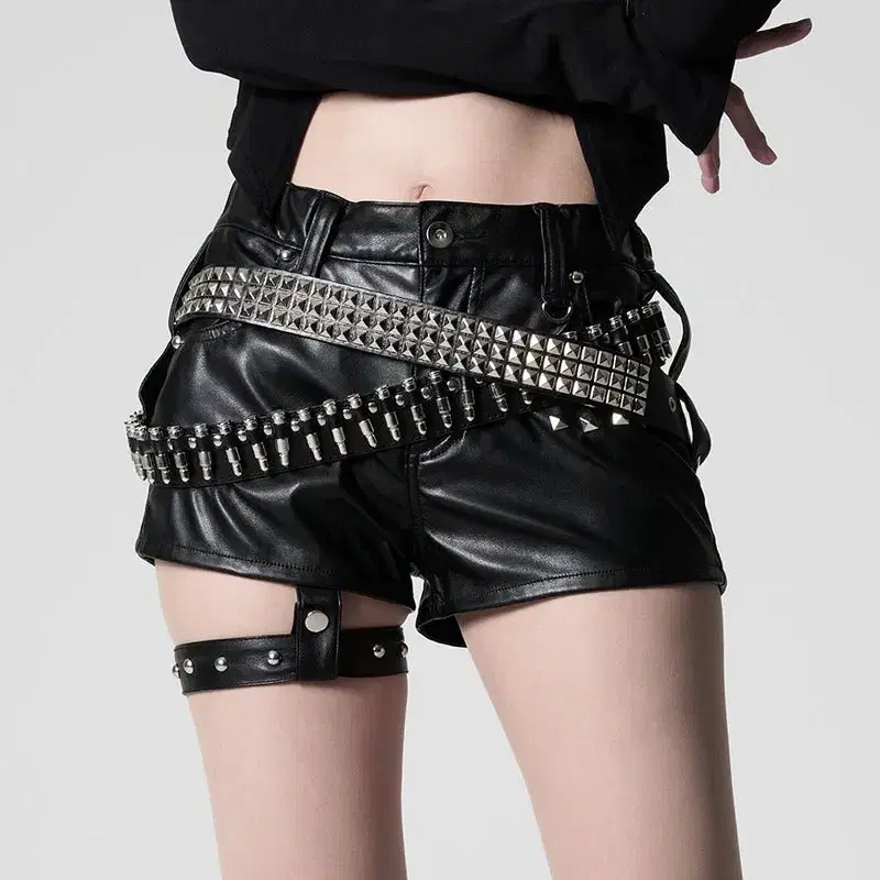 REFLEM 레플렘 더블 벨트 스터드 데님 반바지