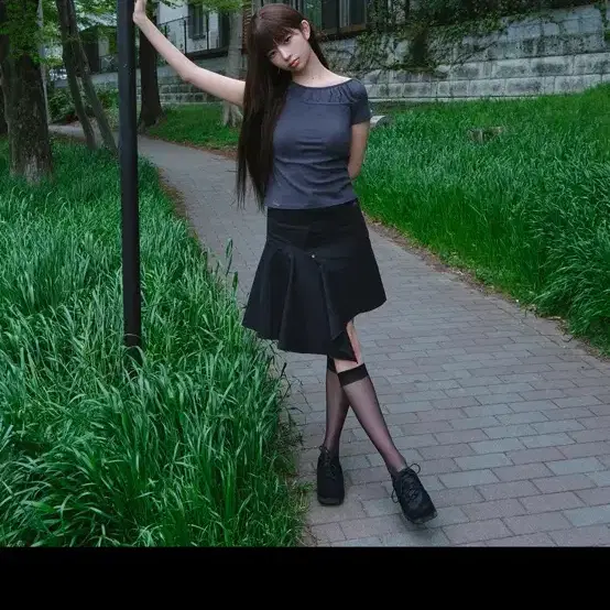 미세키서울 반팔 차콜 셔링 레이어드 탑 m사이즈