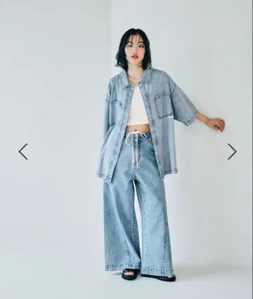 BIG 데님 5부 소매 셔츠 튜닉 케미컬