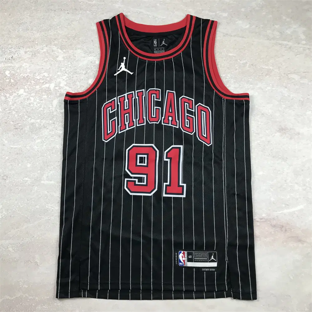 NBA 농구복 시카고 불스 91호 로드먼 블랙스트라이프 핫 프레스 스윙맨