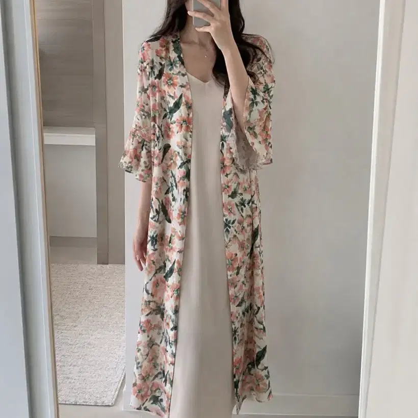 플라워 쉬폰 로브 가디건 55-77