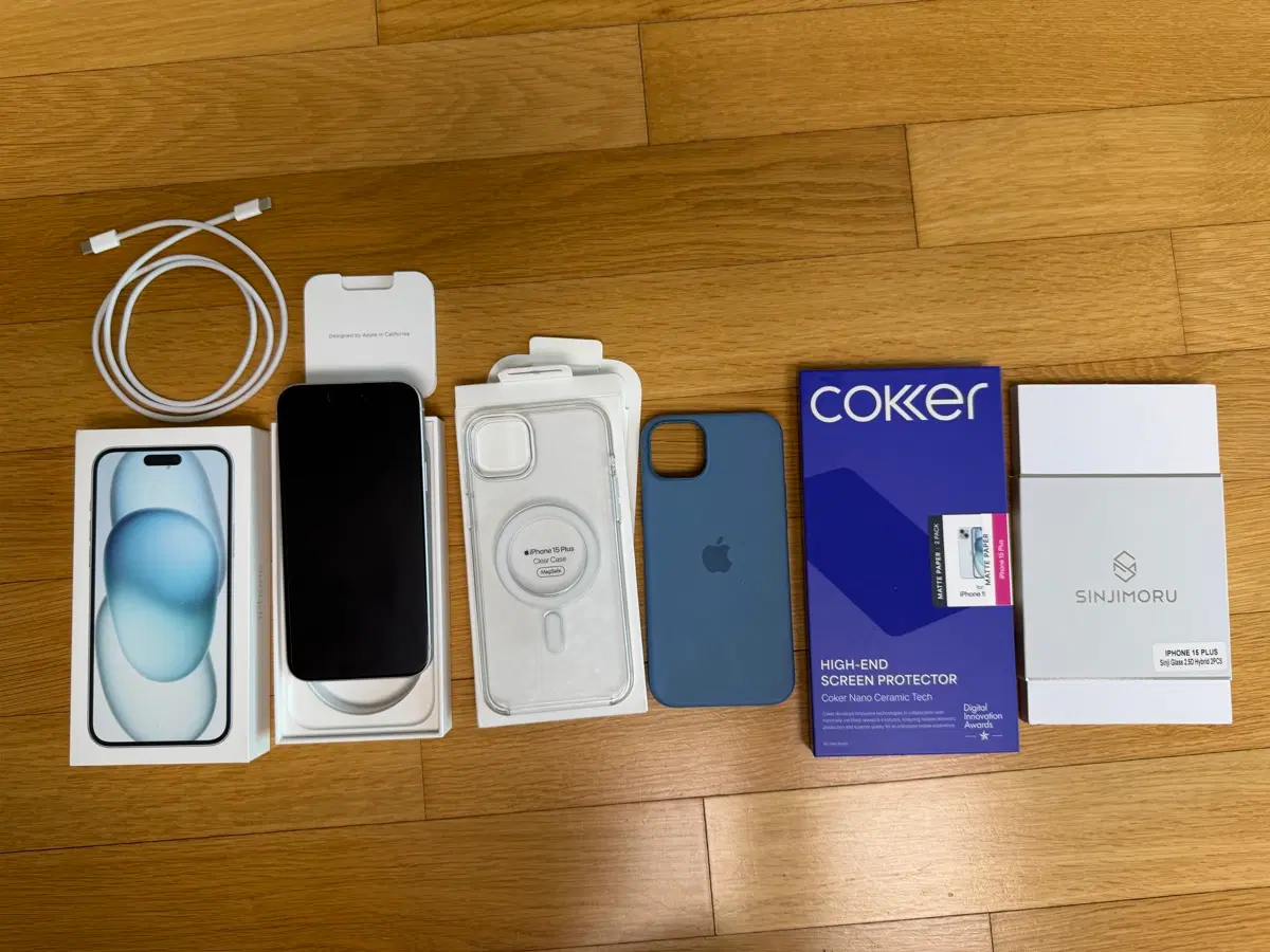 (S급/자급제) 아이폰15플러스 128GB 블루 풀박스 + 정품 케이스 + 보호필름