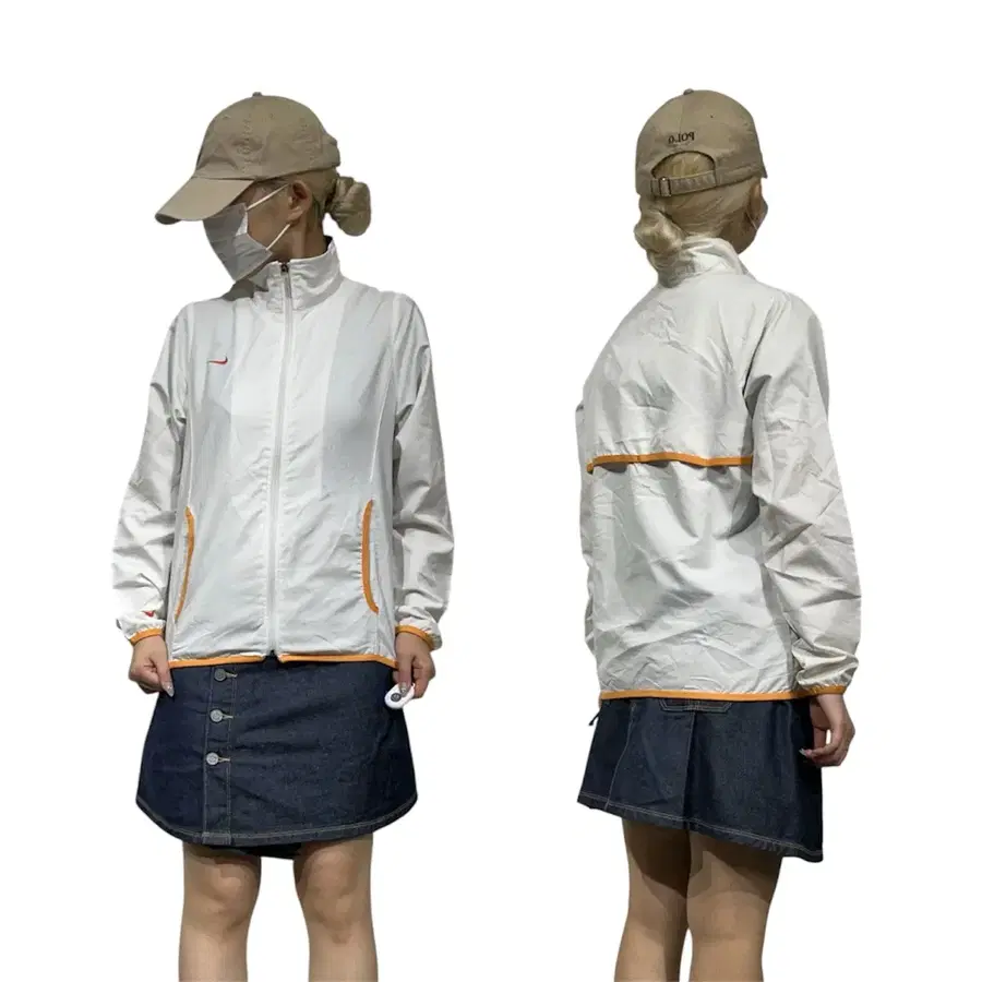 나이키 화이트 오렌지 로고 바람막이 트랙 자켓 S