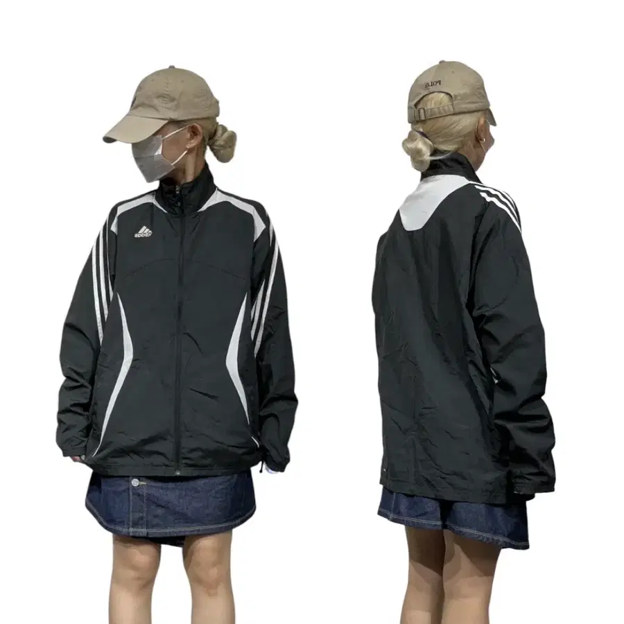 아디다스 블랙 올드스쿨 화이트 삼선 오버핏 바람막이 트랙 자켓 L