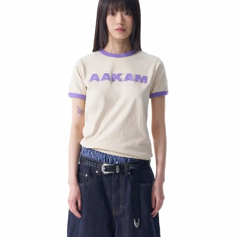 아캄 Logo Patch Ringer (Cream-Purple) 반팔 1사이즈(새상품)