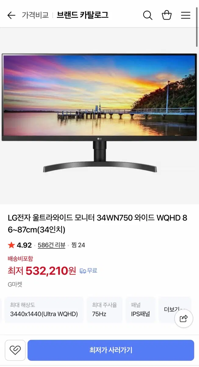 LG 울트라와이드 모니터 34WN750 34인치