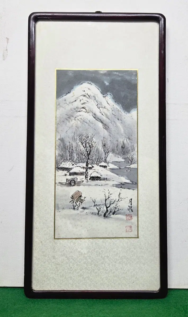 빈티지진품)동양화 월파화백 설경산수화 인테리어 액자(H57cm)[7만원10%]