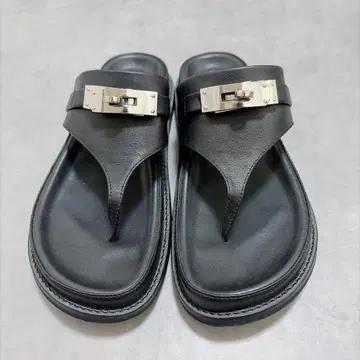 MOHI 모히 플립플랍 36 약 23cm 블랙 레더풍 실버