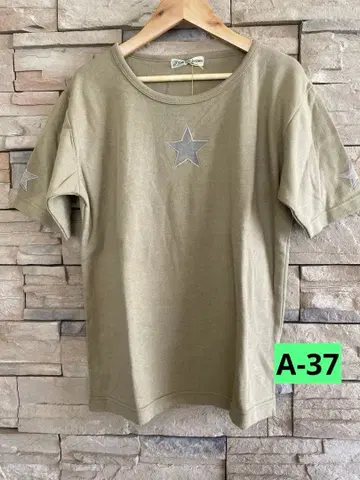 A-37 별 모티브 자수 반팔 티셔츠 브라운