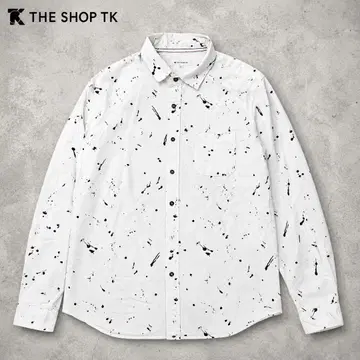 새상품급 THE SHOP TK 페인트 패턴 긴팔 셔츠 화이트 L 면 100% 모드