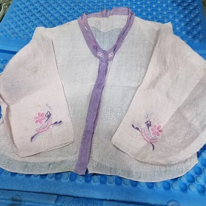 삼베 자수 숏 쟈켓