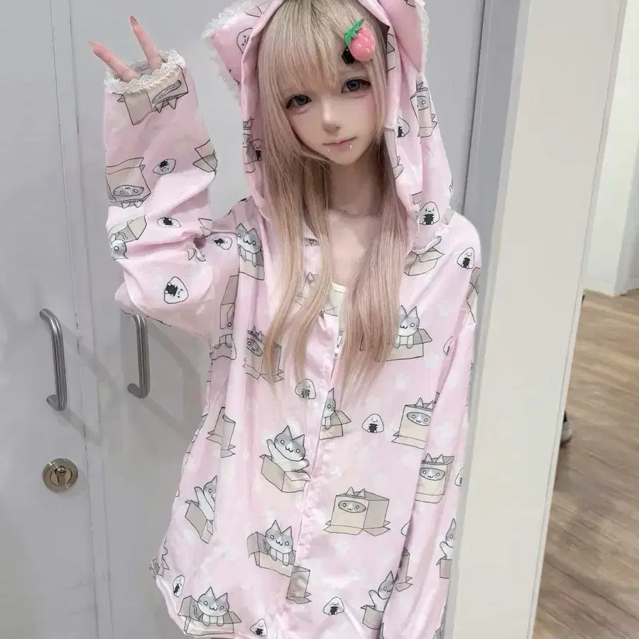 고양이 프린트 가디건 귀여운 고양이귀 바람막이