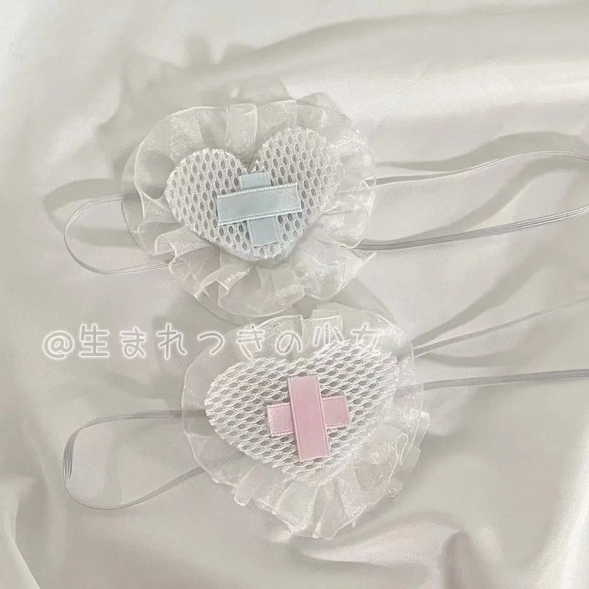 양산형 서브컬처 하트 십자 밴드 안대 레이스 프릴 스타일 액세서리(3컬러)