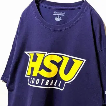 챔피온 HSU 풋볼 로고 티셔츠 퍼플 보라색 L 구제 의류