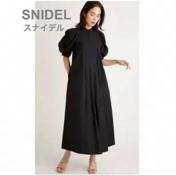 스나이델 반팔 퍼프 슬리브 롱 원피스 블랙 M
