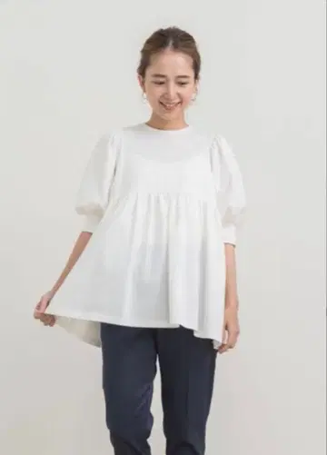 yori 퍼프 슬리브 상의 화이트 36