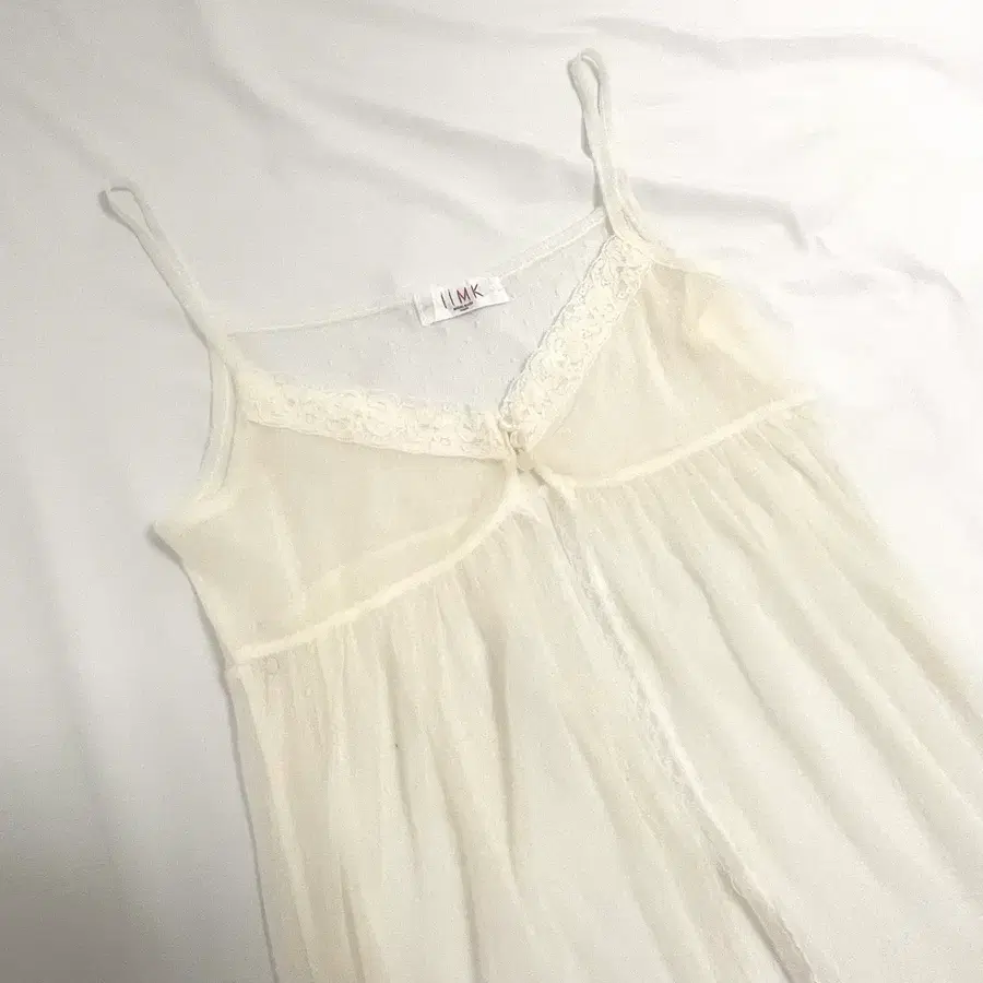 일본빈티지 도트 레이스 버튼 시스루 오픈 슬리브리스 나시 탑 아이보리