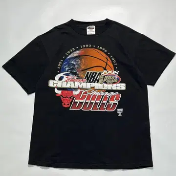 90s NBA 시카고 불스 빈티지 T셔츠 블랙 L 우승 기념 .8381