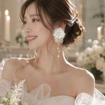 플라워 모티브 롱 귀걸이 웨딩 액세서리
