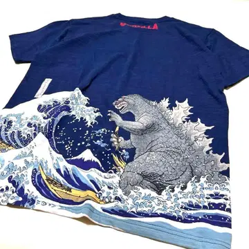 GODZILLA 고질라 우키요에 T셔츠 네이비 XXL 3 빅 사이즈