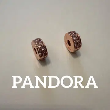 [ 2개 세트 ] PANDORA 핑크 파베 클립 참 로즈 골드