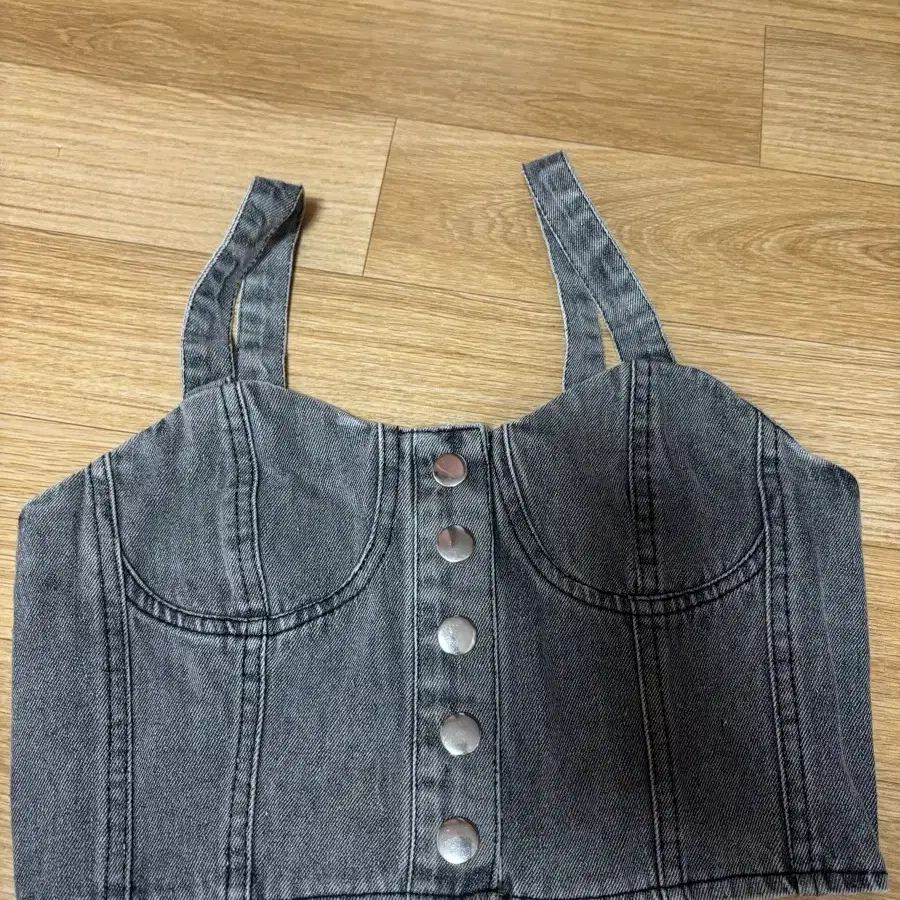 그레이 데님 코르셋 크롭탑