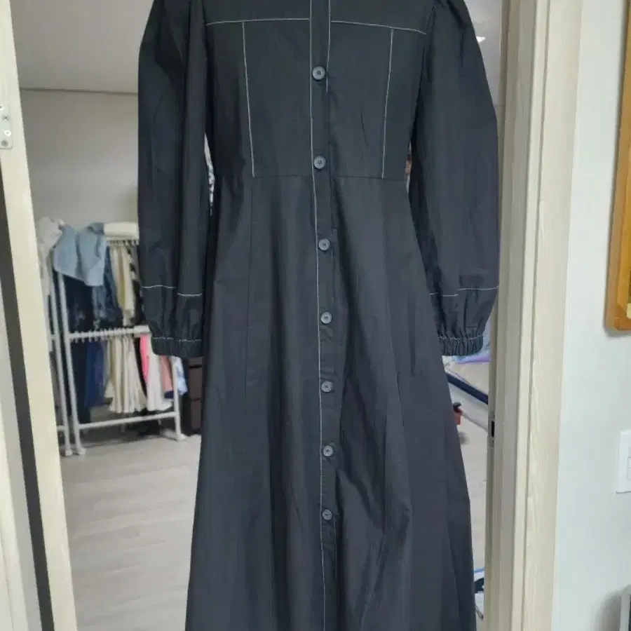 고급 블랙 스티치 롱 원피스