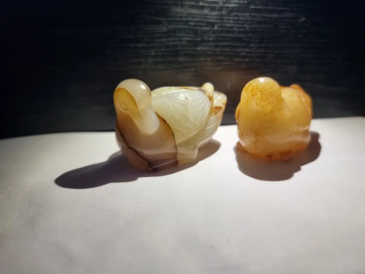 오래된 오리 옥 조각품 한쌍 백옥 강옥 화전옥