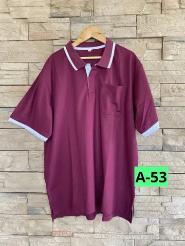 A-53 남성용 피케 셔츠 버건디 반팔 가슴 포켓 부착 간호 복지