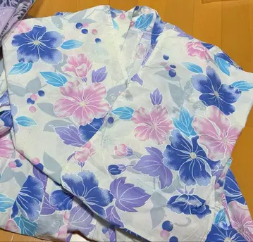 여성용 유카타 꽃무늬 블루 계열