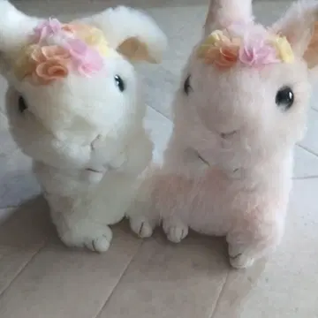 파스텔 꽃 왕관 토끼 봉제 인형 2체 세트