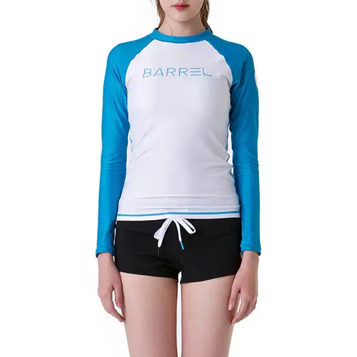 [새상품] 배럴 워터스포츠 S사이즈 EVE RASHGUARD-WHITE/AQUA BLUE