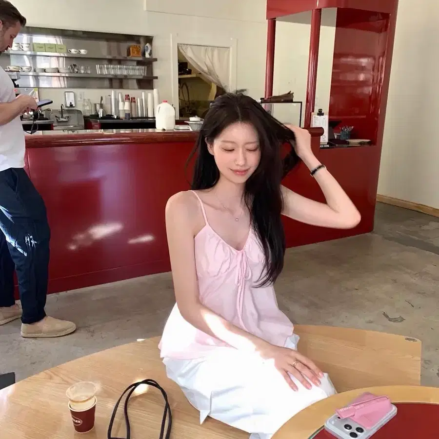 르플레인 leplein 프리미엄 실크 핑크 블라우스