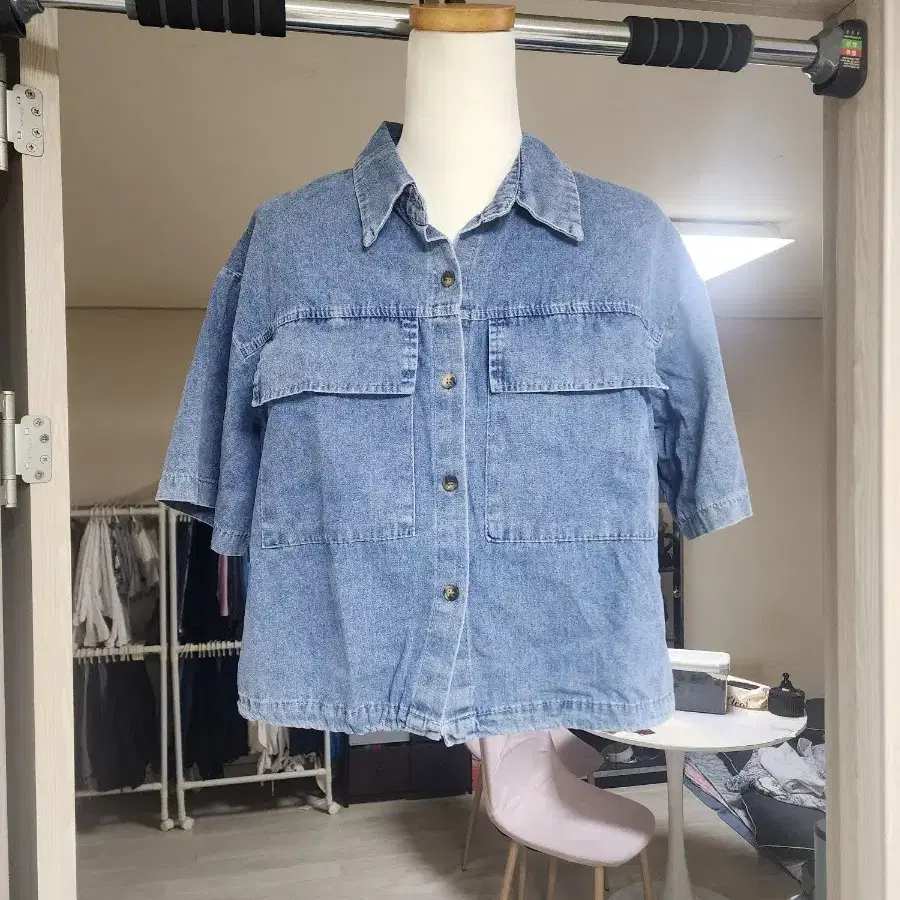 데님 크롭 셔츠 새상품