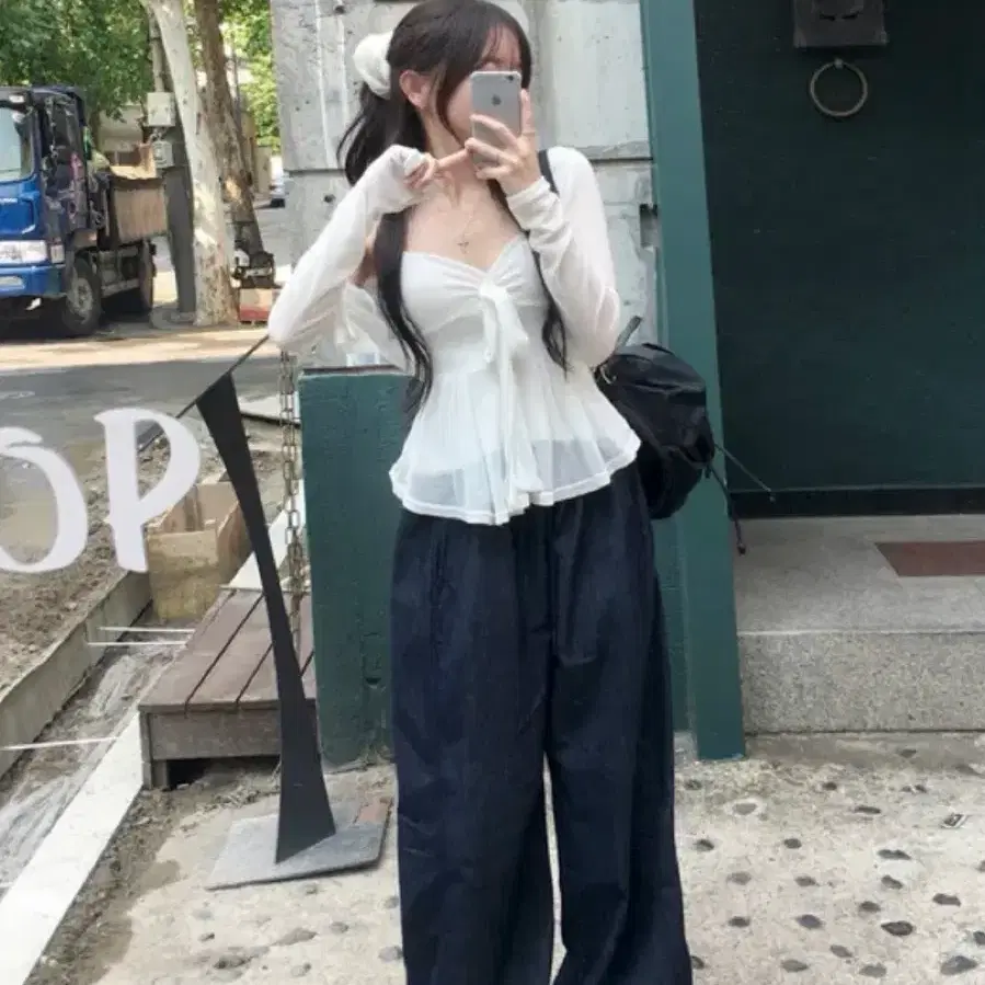 시스루 리본 나시가디건