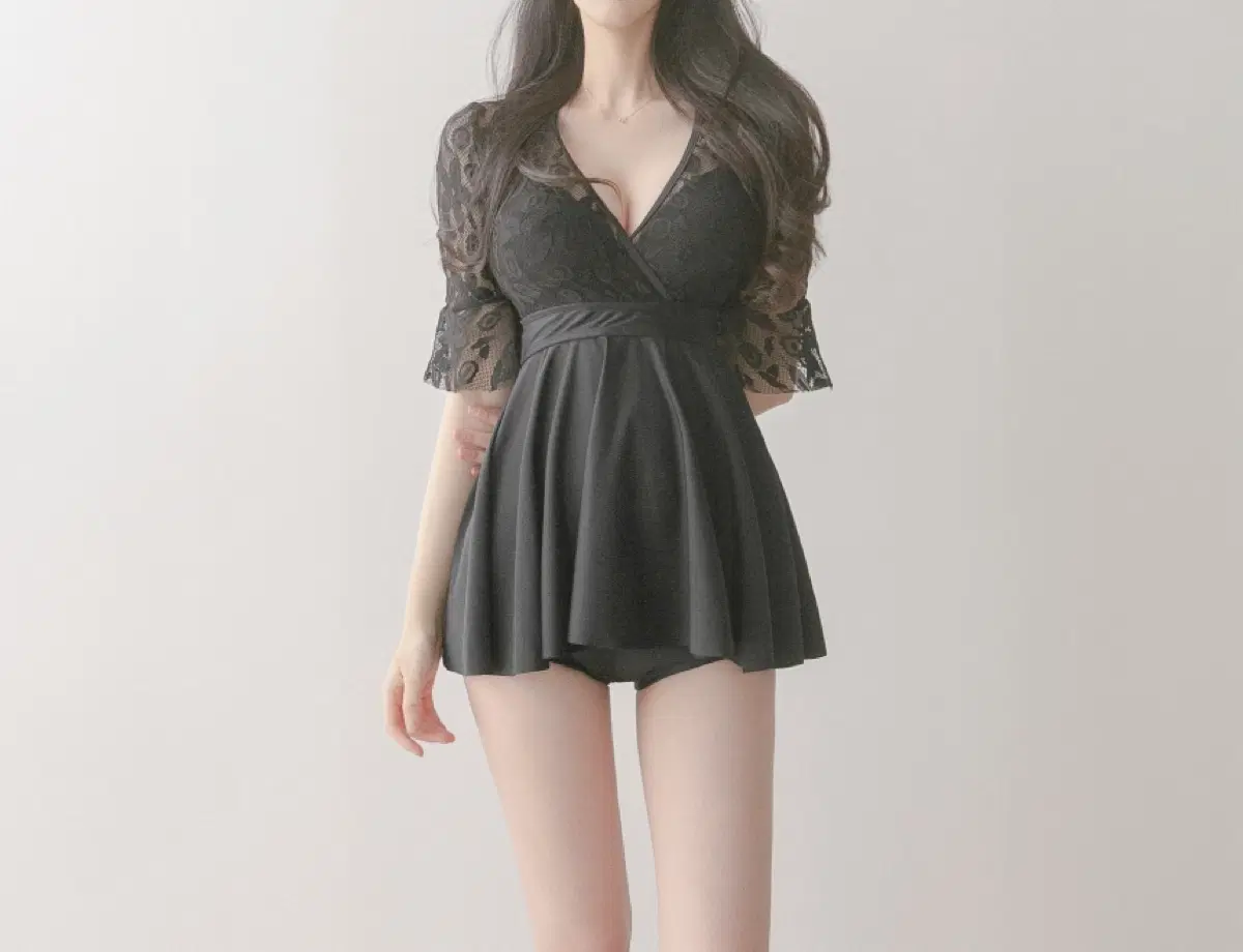 [재고정리 새상품] 블랙 레이스 원피스 수영복+ 팬츠포함