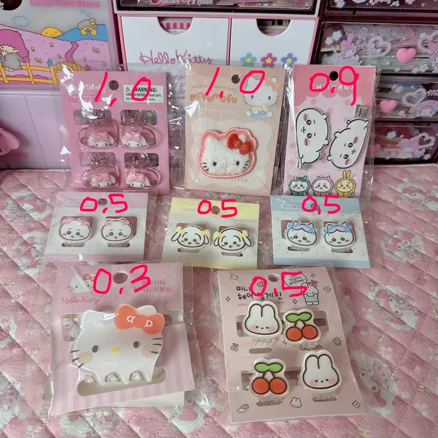헤어클립 집게 마이멜로디 키티 치이카와 우사기 하치와레 토끼 체리 먼작귀