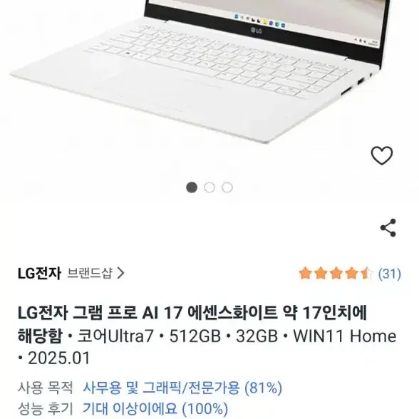 LG전자 2025 그램 Pro AI 17 에센스화이트 노트북