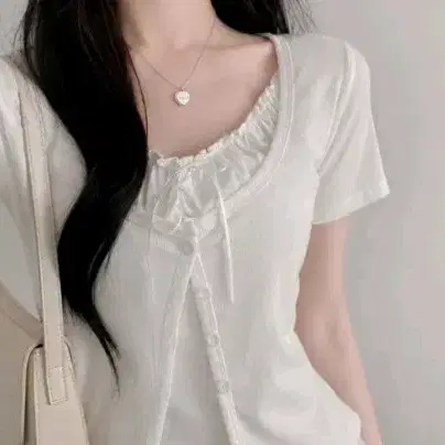 [일체형] 셔링블룸 리본 레이어드 가디건