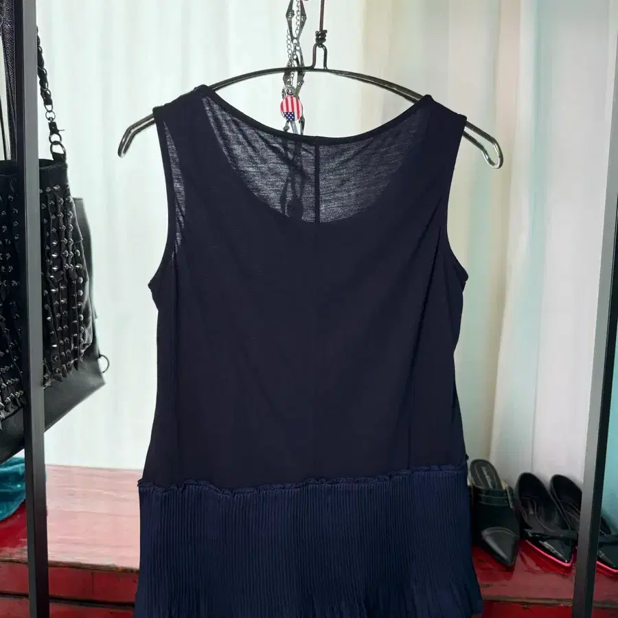 Navy Pleated Sleeveless