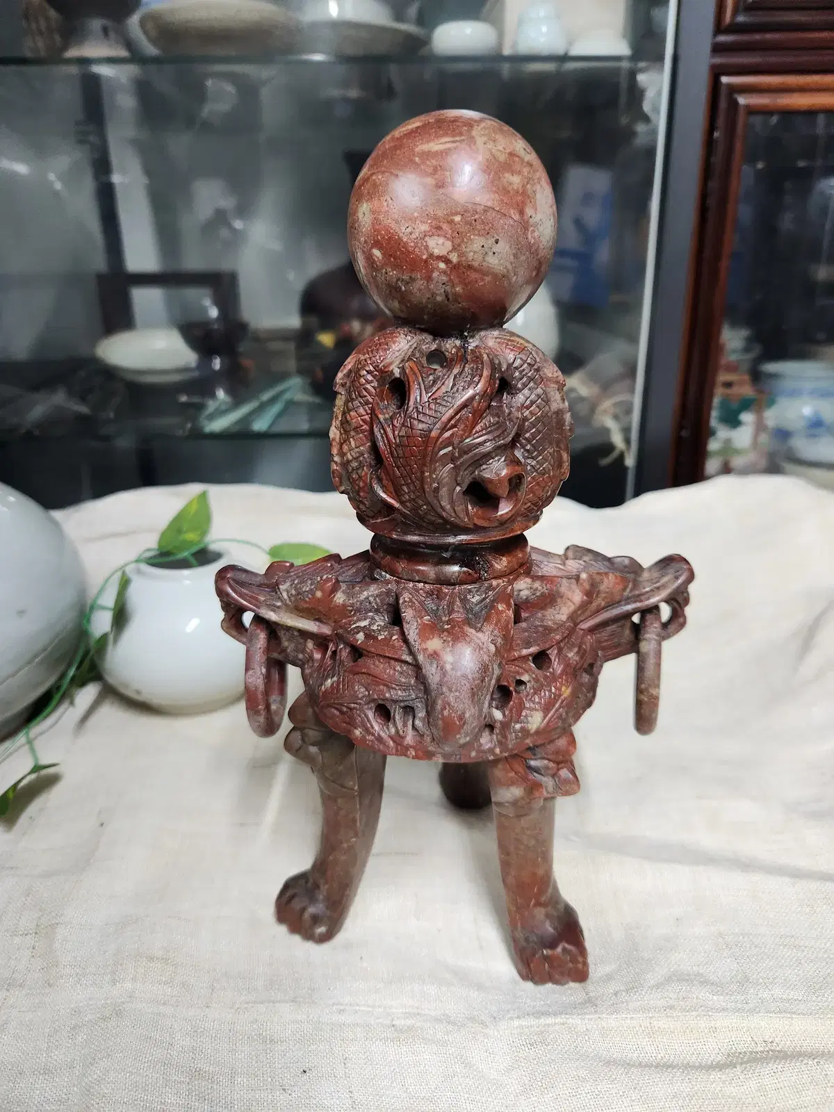전통 해남옥 삼족투각향로