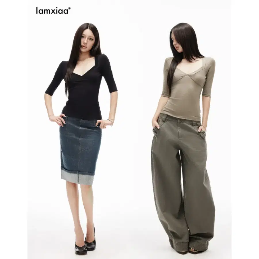 IAMXIAA 아엠시아 티셔츠 라이오셀 코튼 고탄력 원단 다이아몬드 칼라 슬림핏 티셔츠