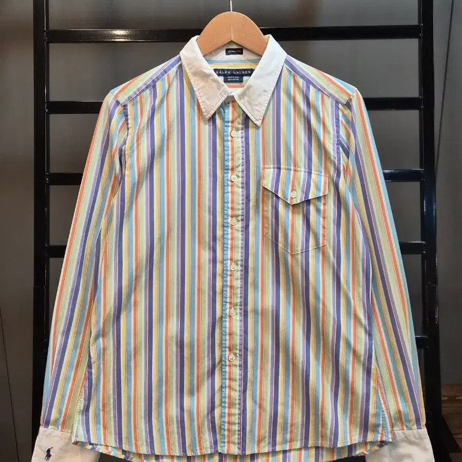 [M] 랄프로렌 Ralph Lauren 스키니핏 멀티 스트라이프 클레릭 셔츠 여성 순면 남방 3.9