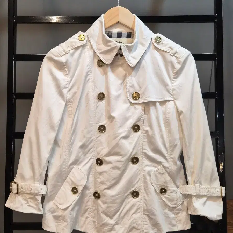 [UK8/44] 버버리 런던 BURBERRY LONDON 숏 트렌치 자켓 코트 화이트 14.9